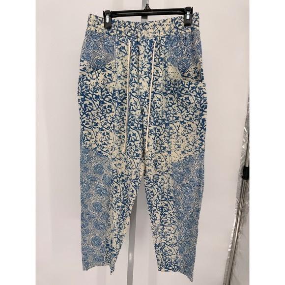Free People Pants - Free People Indigo Block Print Drawstring Linen Blend Pants Size S